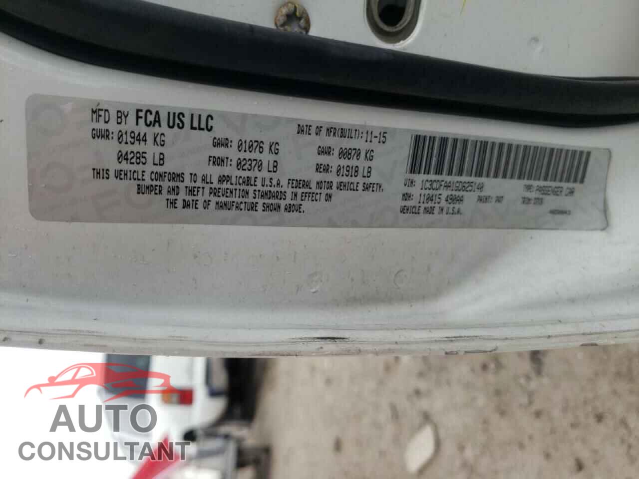 DODGE DART 2016 - 1C3CDFAA1GD625140