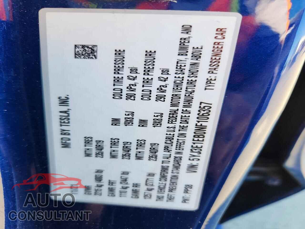 TESLA MODEL 3 2022 - 5YJ3E1EB0NF106357