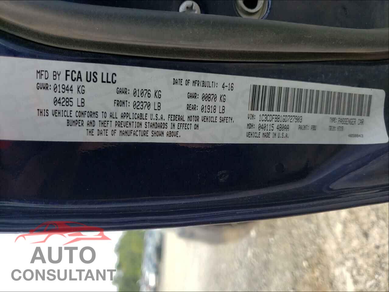DODGE DART 2016 - 1C3CDFBB1GD727903