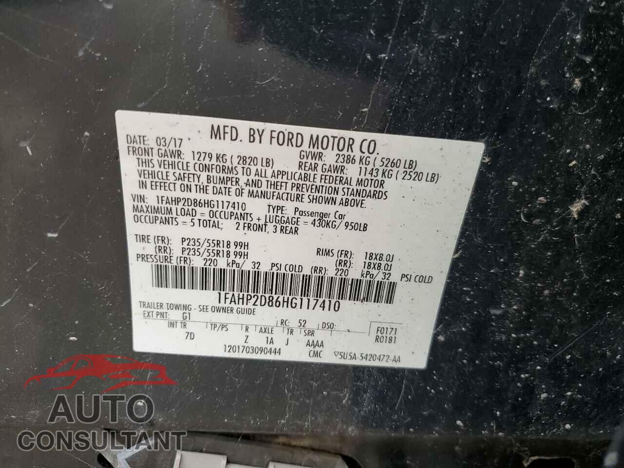 FORD TAURUS 2017 - 1FAHP2D86HG117410
