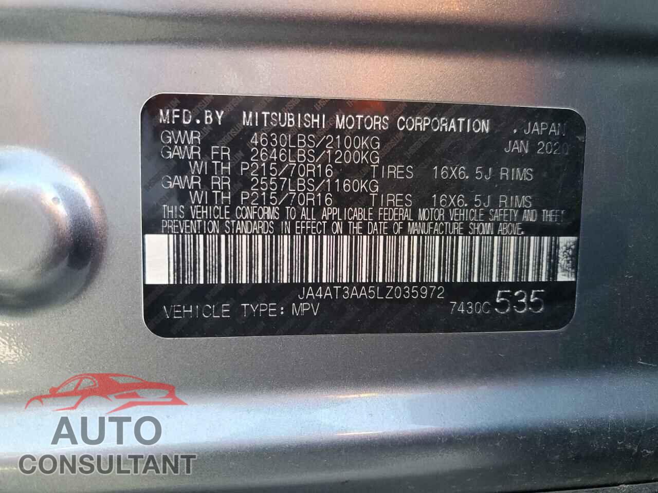MITSUBISHI ECLIPSE 2020 - JA4AT3AA5LZ035972