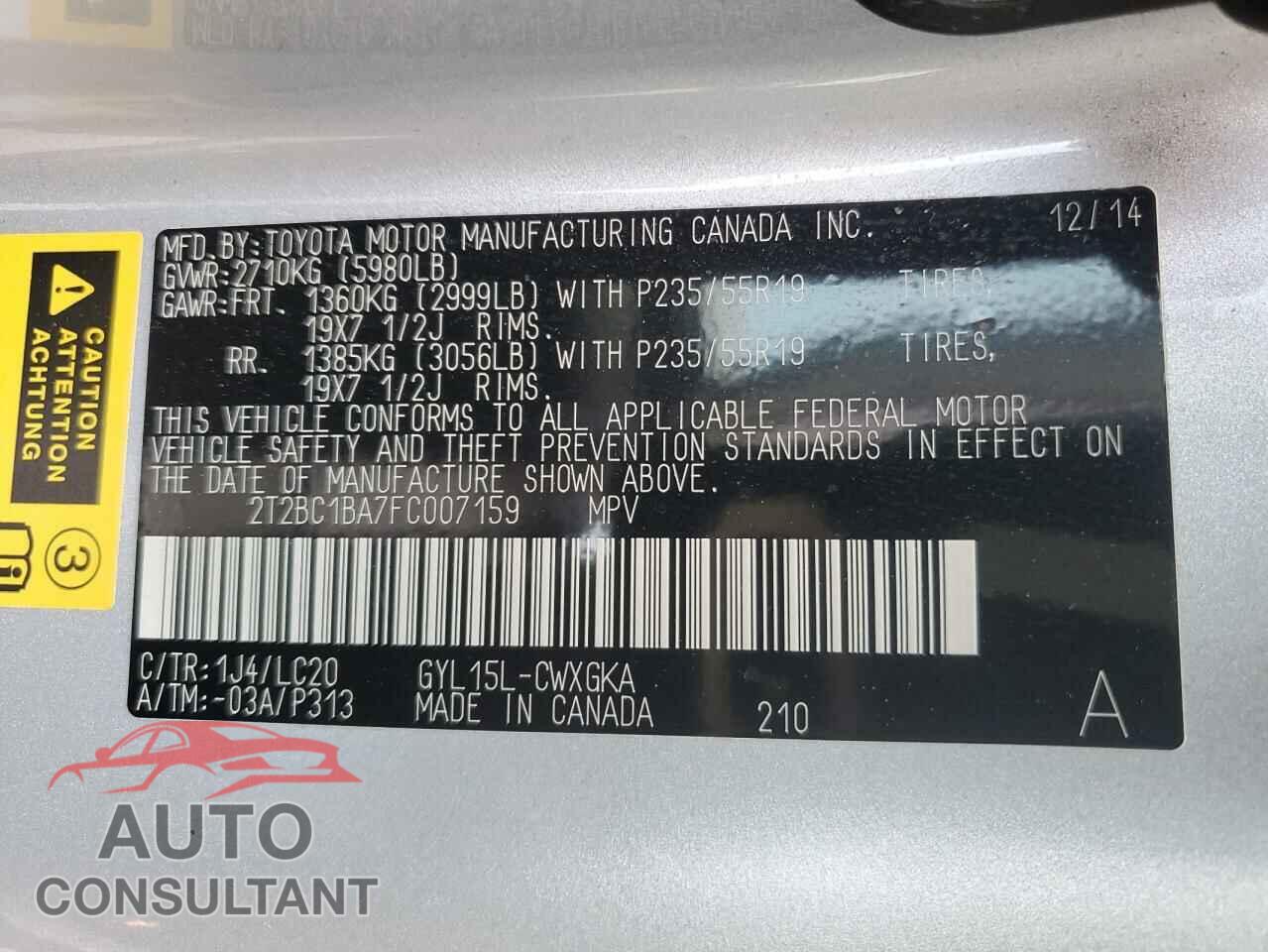 LEXUS RX450 2015 - 2T2BC1BA7FC007159