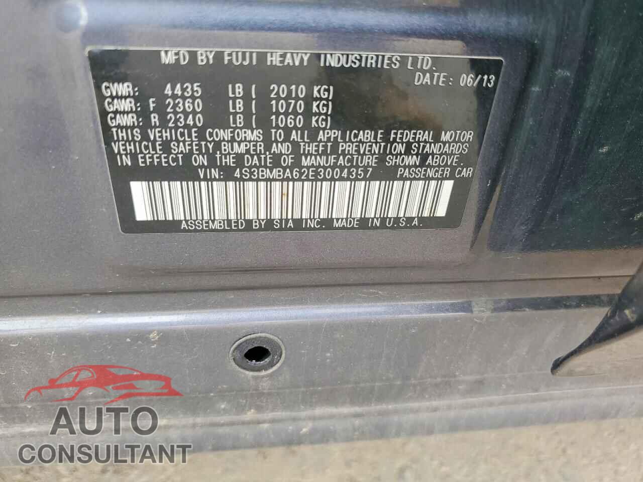 SUBARU LEGACY 2014 - 4S3BMBA62E3004357