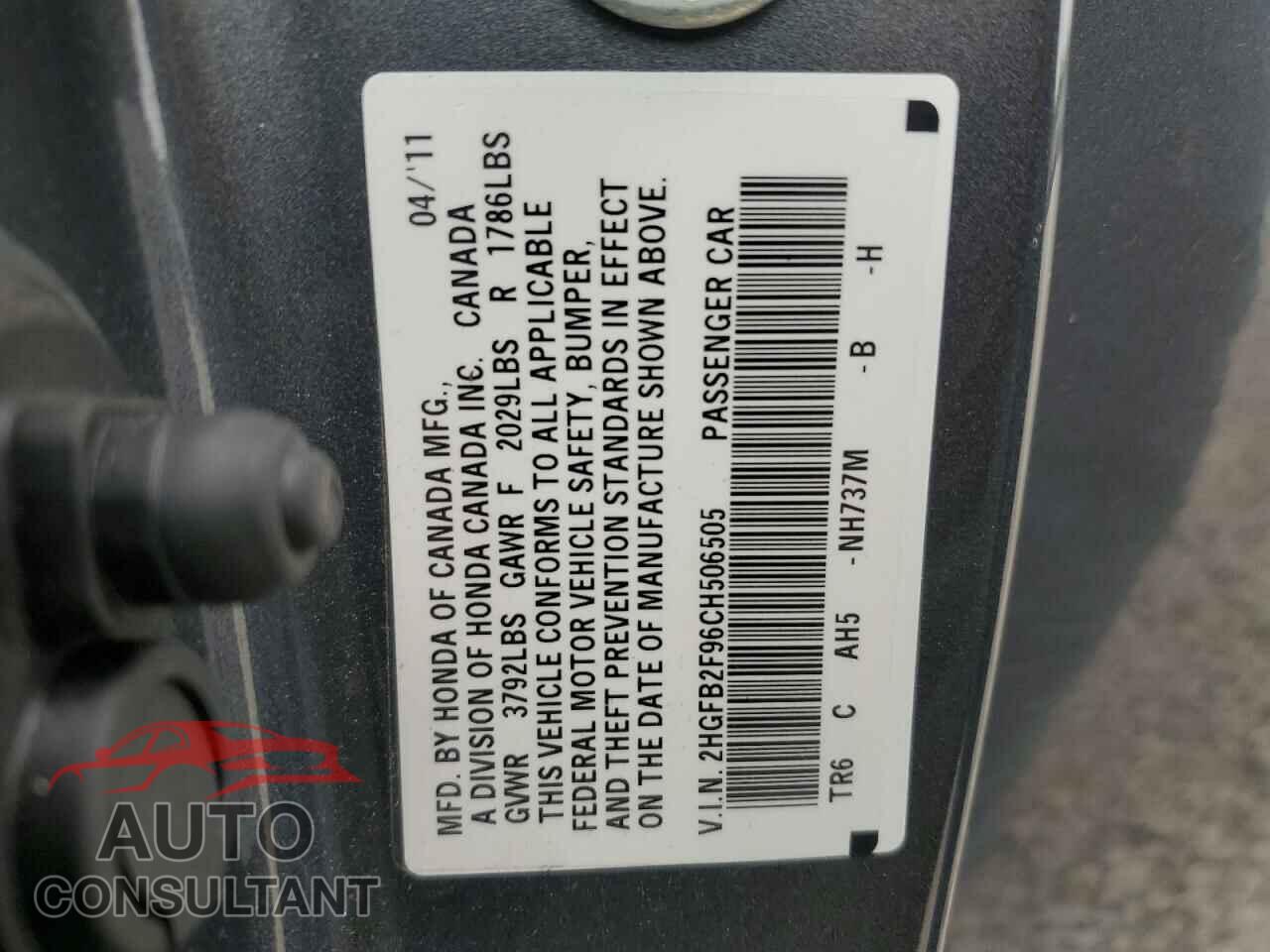 HONDA CIVIC 2012 - 2HGFB2F96CH506505