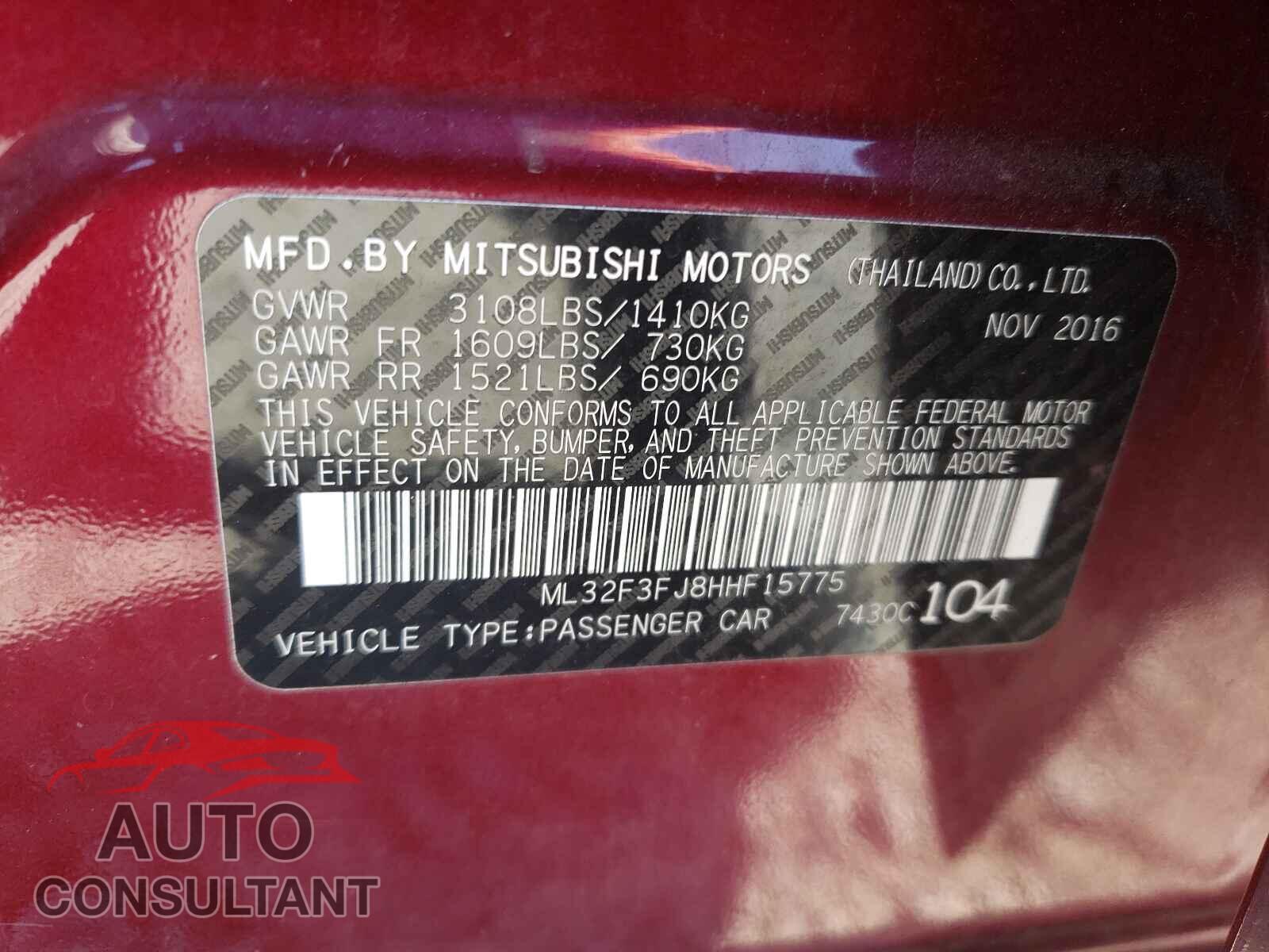 MITSUBISHI MIRAGE 2017 - ML32F3FJ8HHF15775
