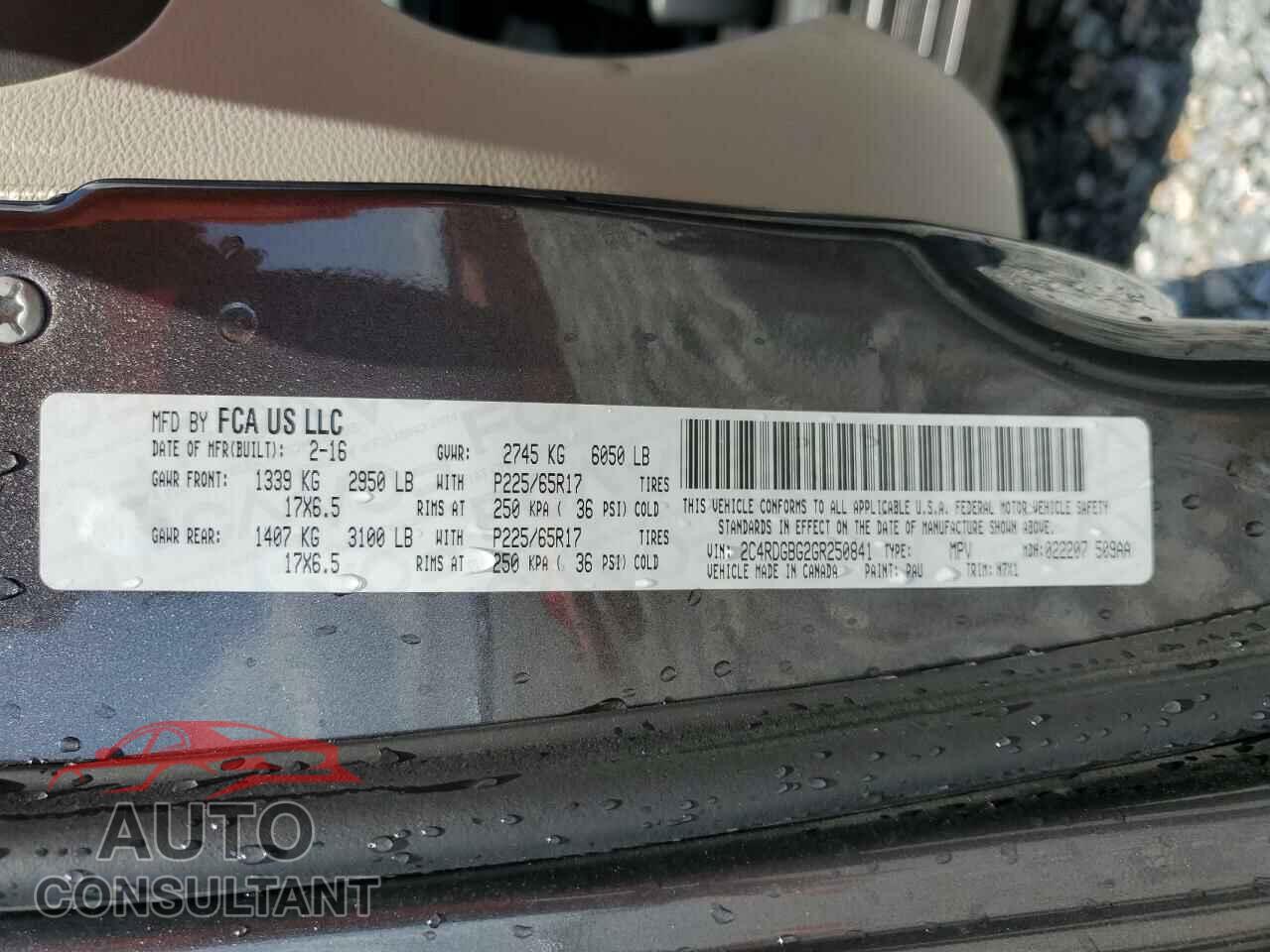 DODGE CARAVAN 2016 - 2C4RDGBG2GR250841