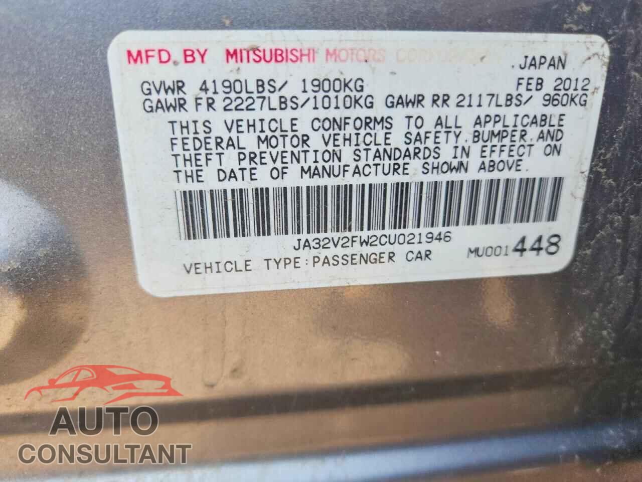 MITSUBISHI LANCER 2012 - JA32V2FW2CU021946