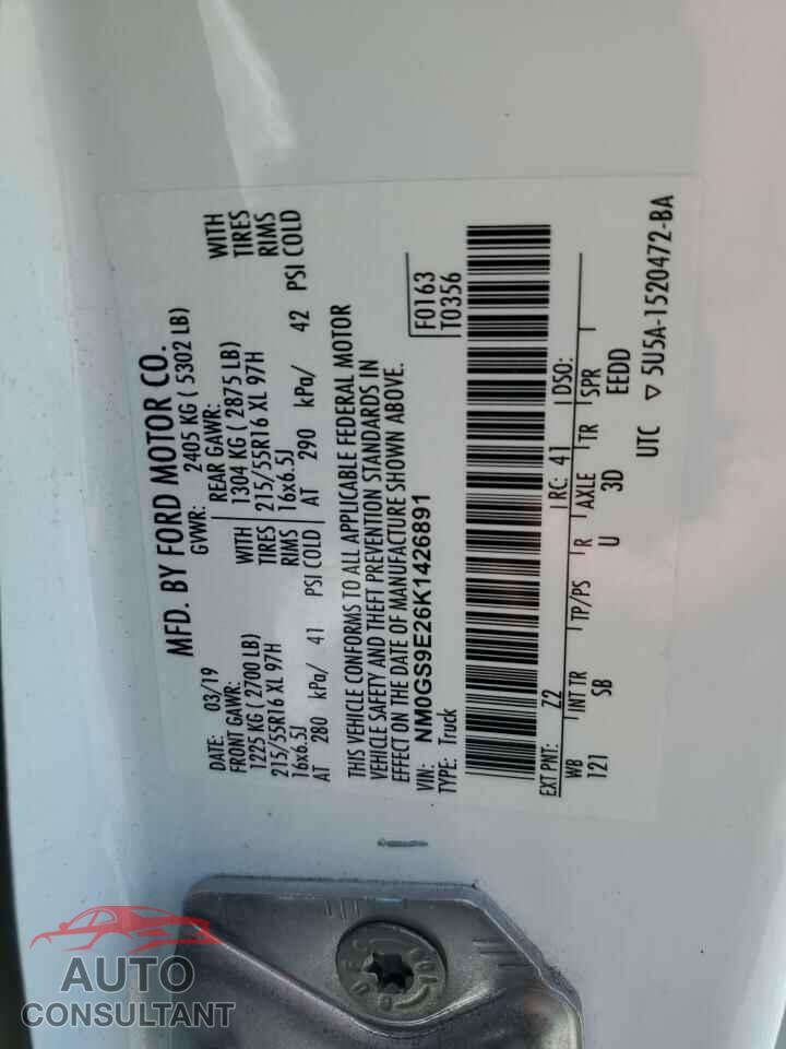 FORD TRANSIT 2019 - NM0GS9E26K1426891