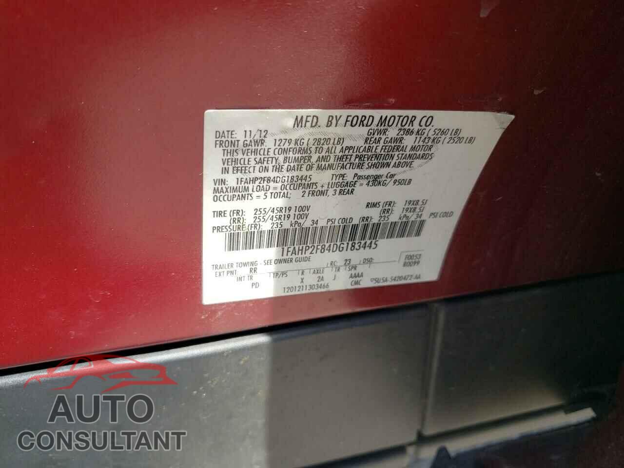 FORD TAURUS 2013 - 1FAHP2F84DG183445