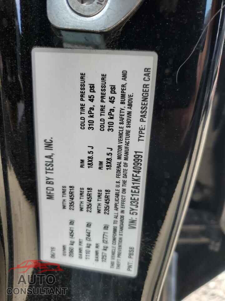 TESLA MODEL 3 2019 - 5YJ3E1EA1KF409991
