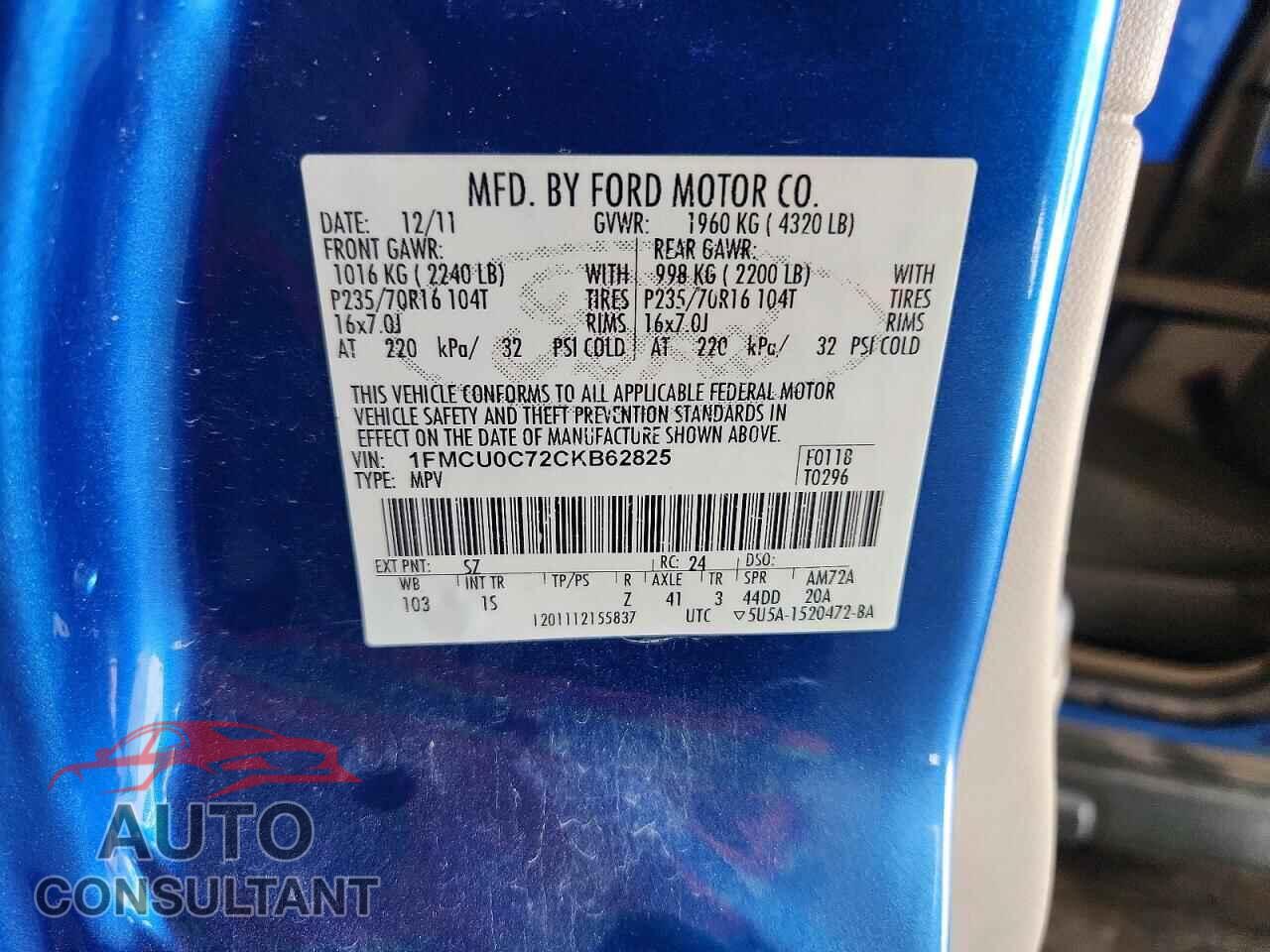 FORD UNKNOWN 2012 - 1FMCU0C72CKB62825