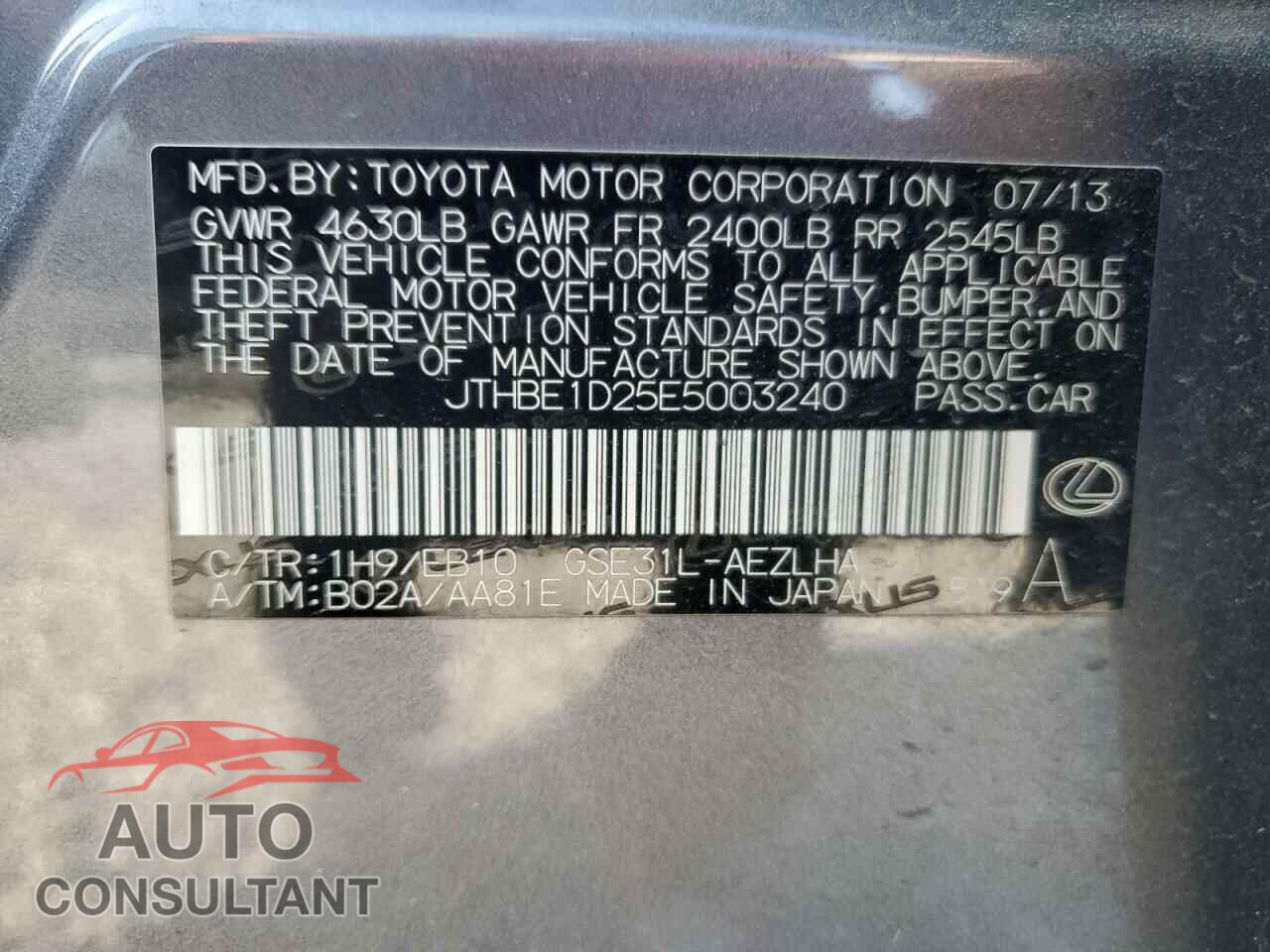 LEXUS IS 2014 - JTHBE1D25E5003240