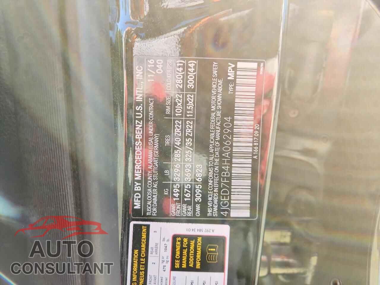 MERCEDES-BENZ GLE-CLASS 2017 - 4JGED7FB4HA062904