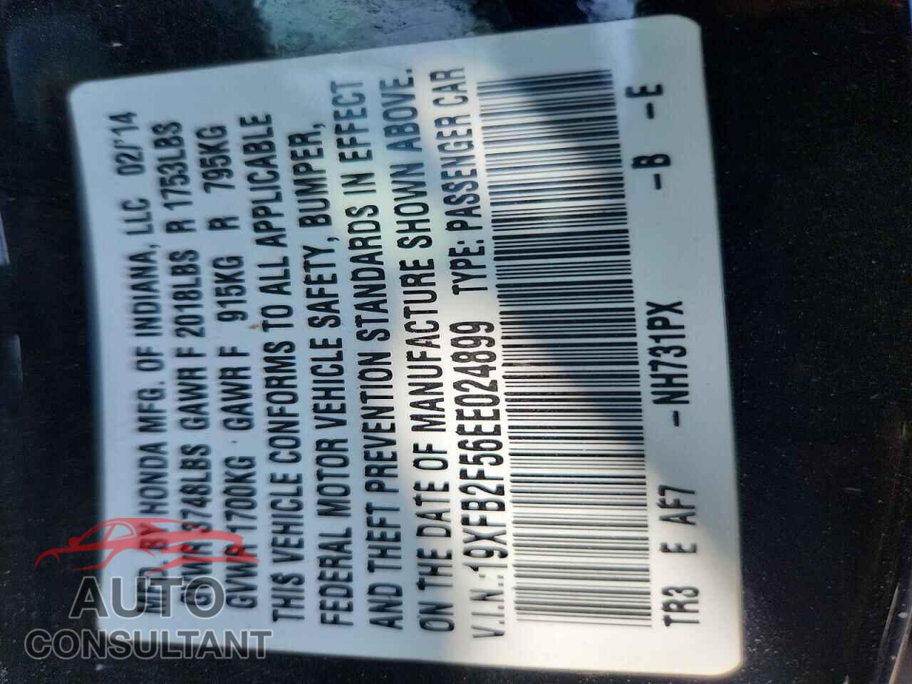 HONDA CIVIC 2014 - 19XFB2F56EE024899