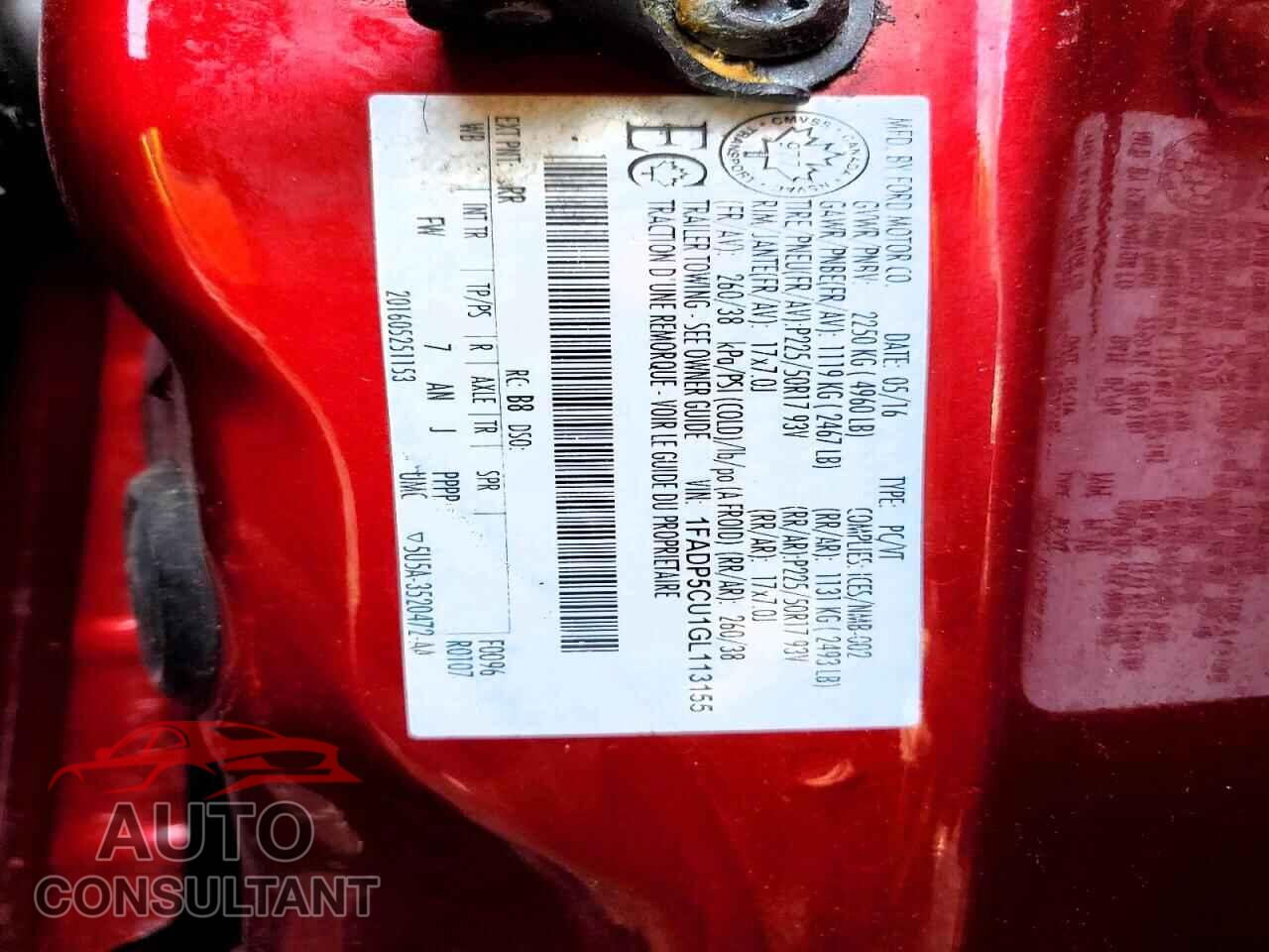 FORD CMAX 2016 - 1FADP5CU1GL113155