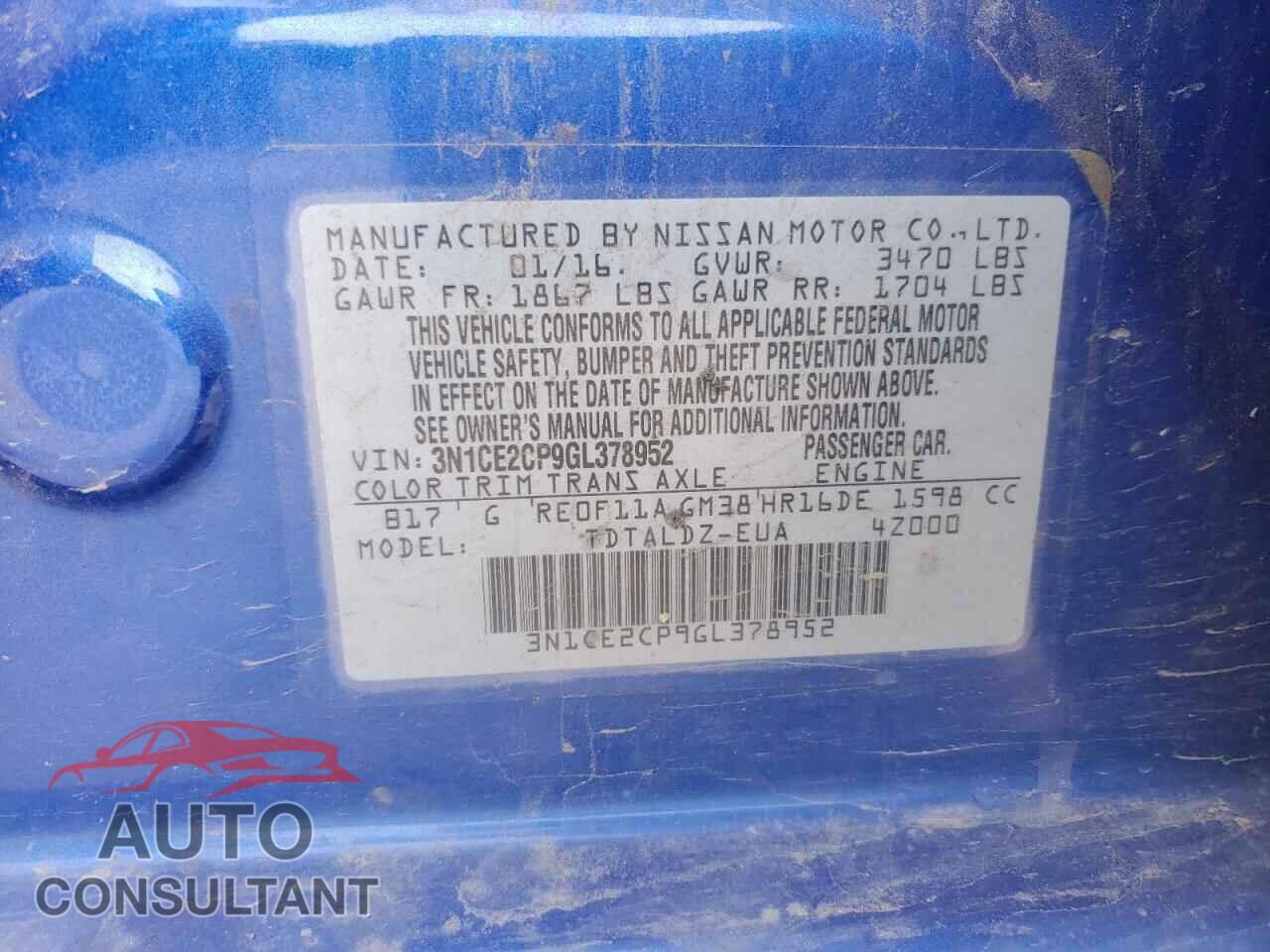 NISSAN VERSA 2016 - 3N1CE2CP9GL378952