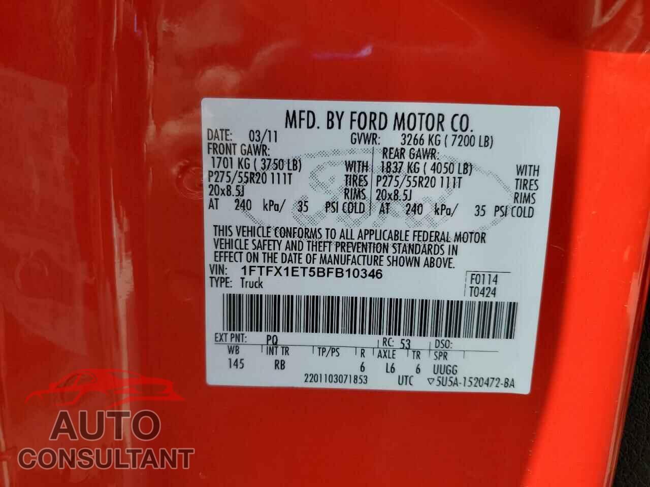 FORD F-150 2011 - 1FTFX1ET5BFB10346
