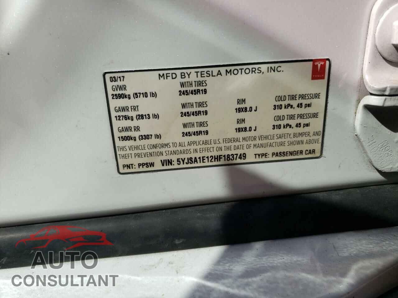 TESLA MODEL S 2017 - 5YJSA1E12HF183749