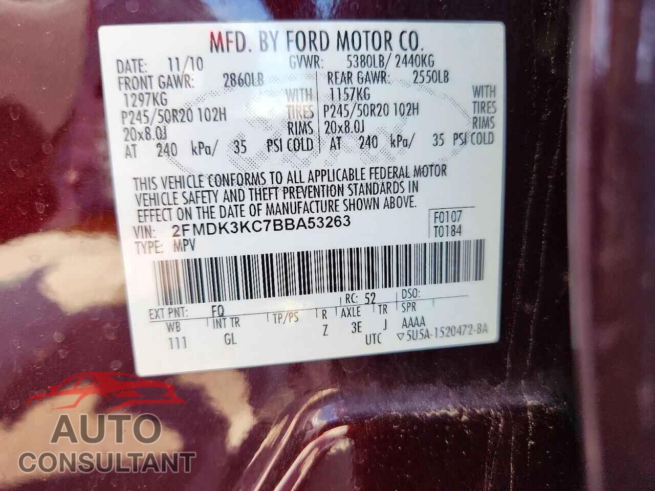 FORD EDGE 2011 - 2FMDK3KC7BBA53263