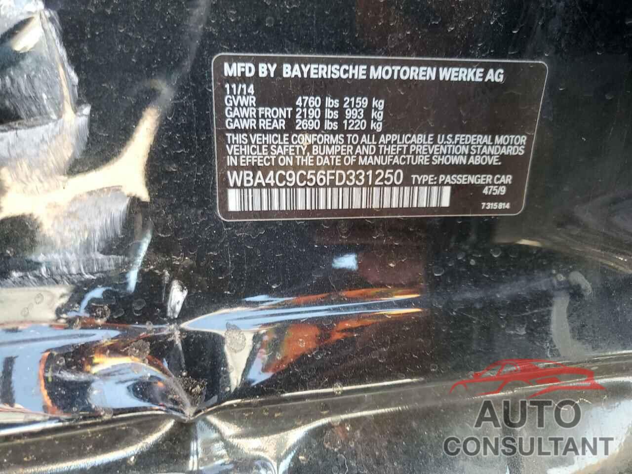 BMW 4 SERIES 2015 - WBA4C9C56FD331250
