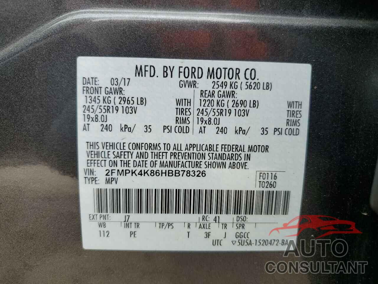 FORD EDGE 2017 - 2FMPK4K86HBB78326