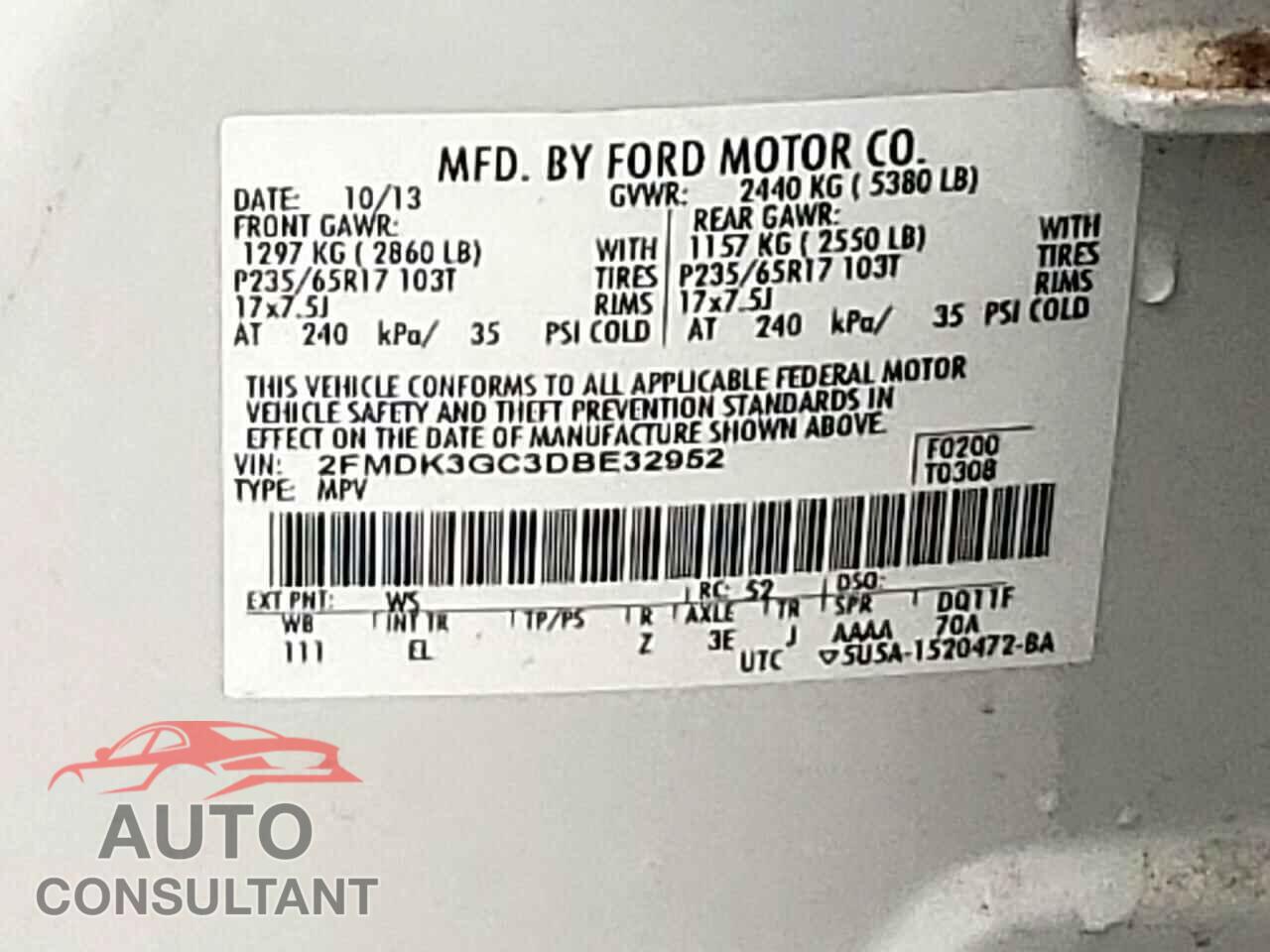 FORD EDGE 2013 - 2FMDK3GC3DBE32952
