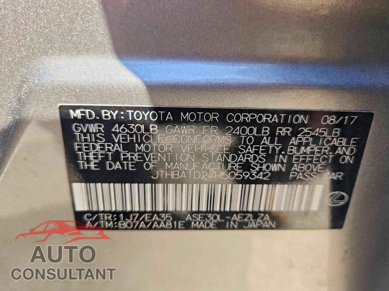 LEXUS IS 2017 - JTHBA1D27H5059342