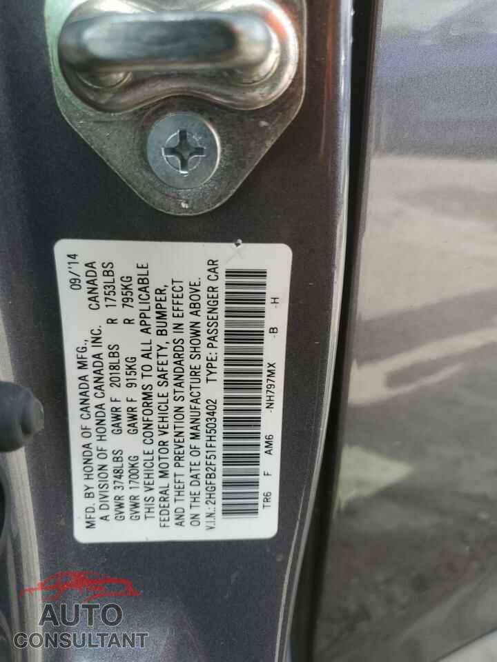 HONDA CIVIC 2015 - 2HGFB2F51FH503402