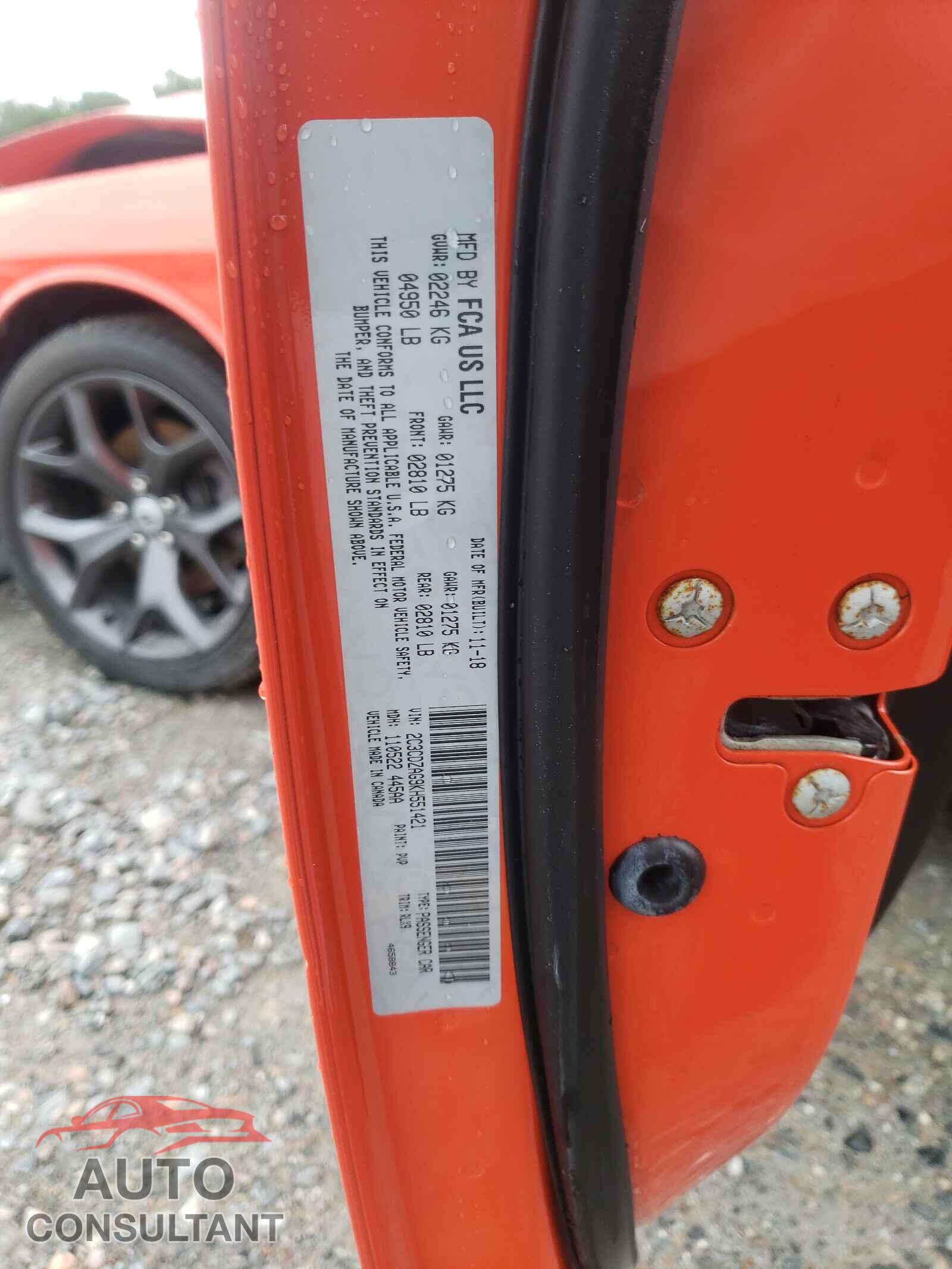 DODGE CHALLENGER 2019 - 2C3CDZAG9KH551421