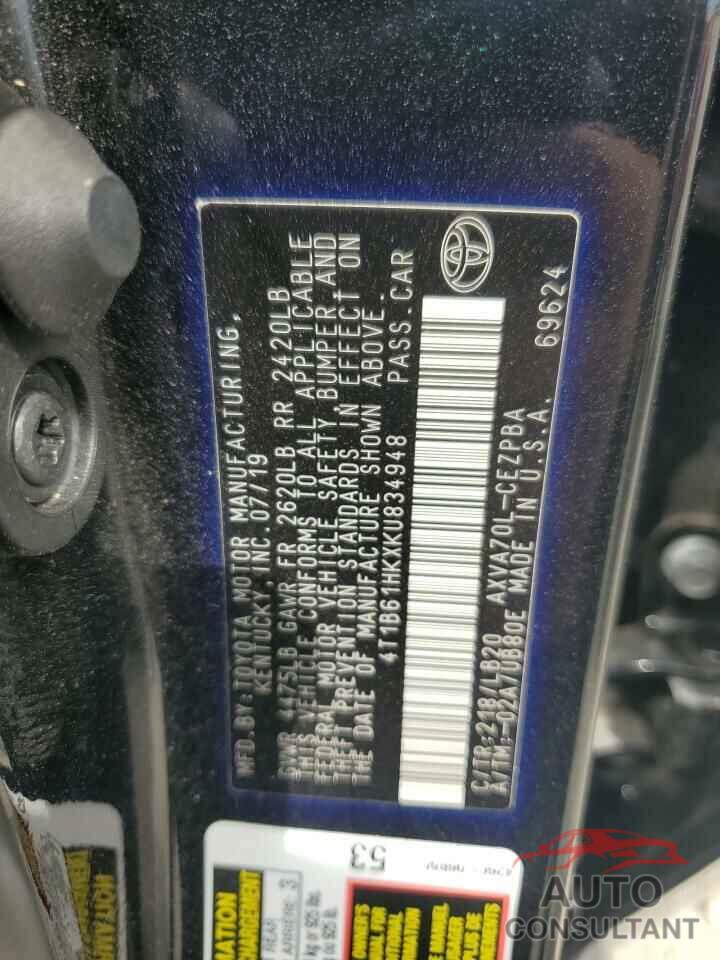 TOYOTA CAMRY 2019 - 4T1B61HKXKU834948