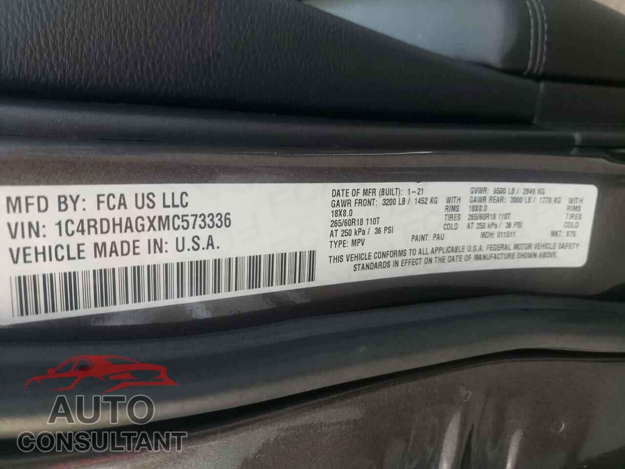 DODGE DURANGO 2021 - 1C4RDHAGXMC573336