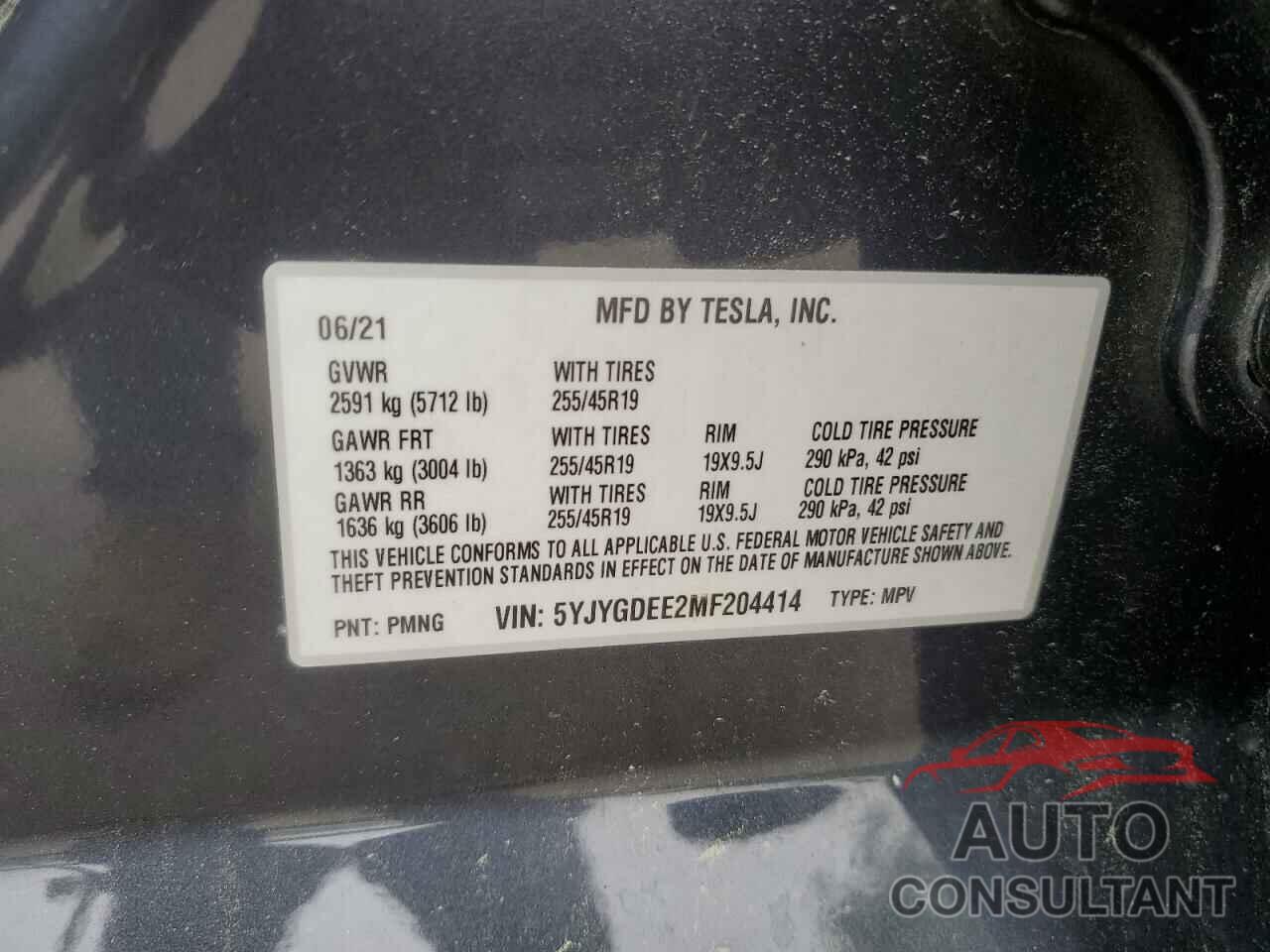 TESLA MODEL Y 2021 - 5YJYGDEE2MF204414