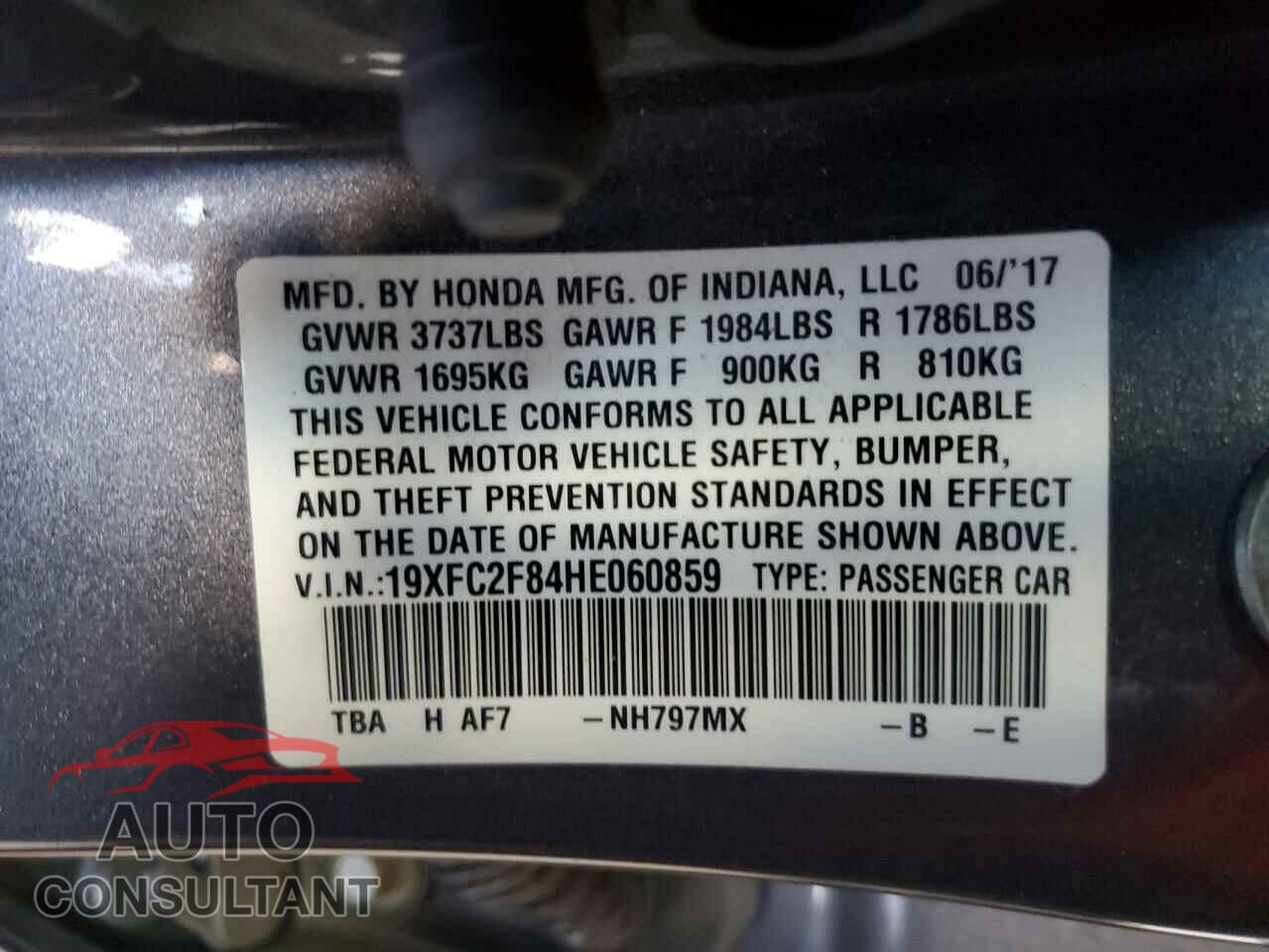 HONDA CIVIC 2017 - 19XFC2F84HE060859