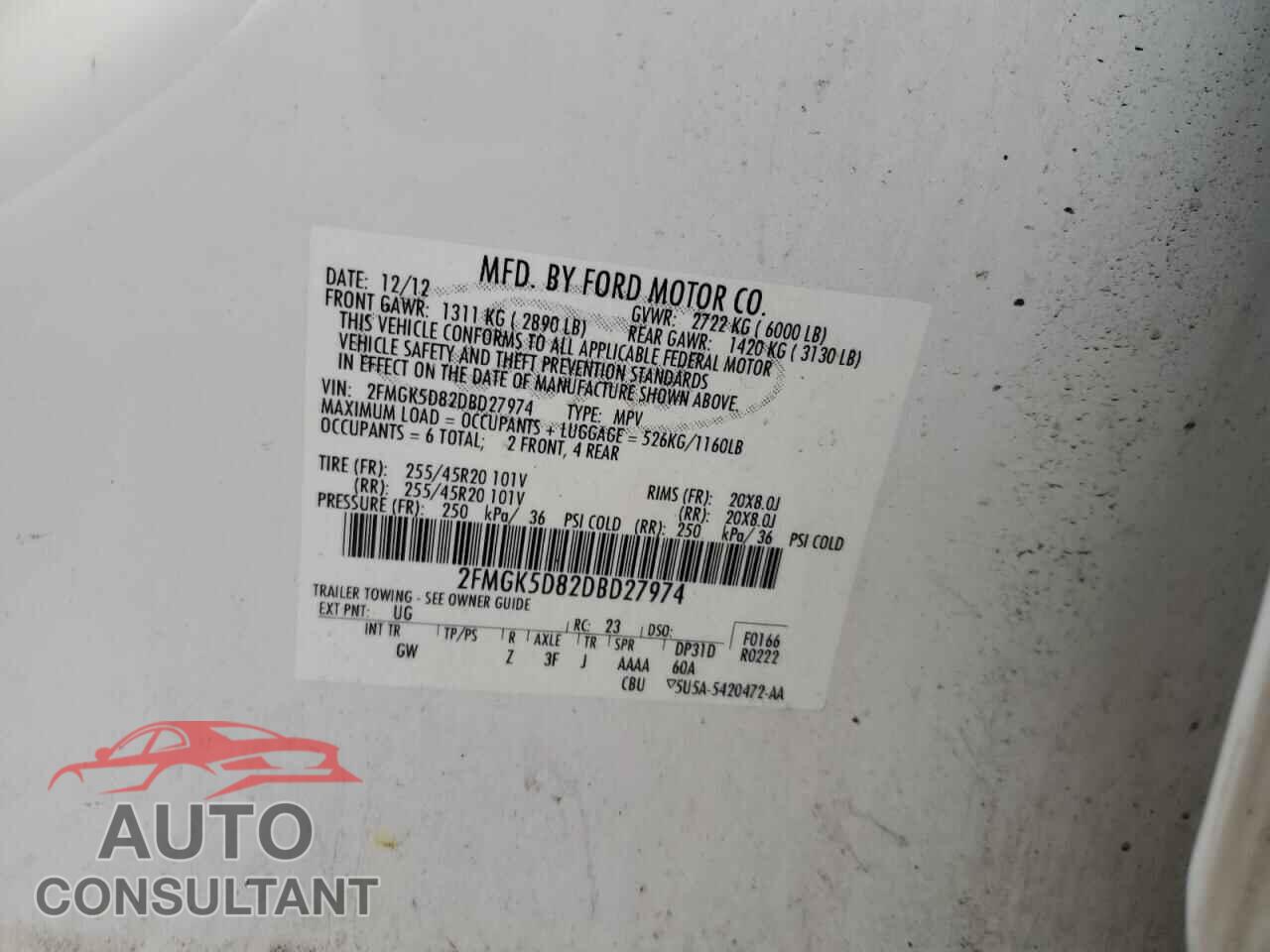 FORD FLEX 2013 - 2FMGK5D82DBD27974