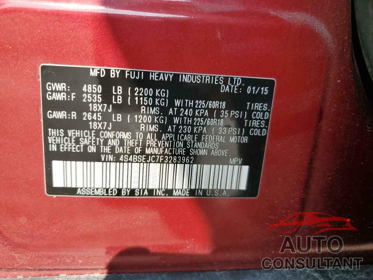 SUBARU OUTBACK 2015 - 4S4BSEJC7F3283962