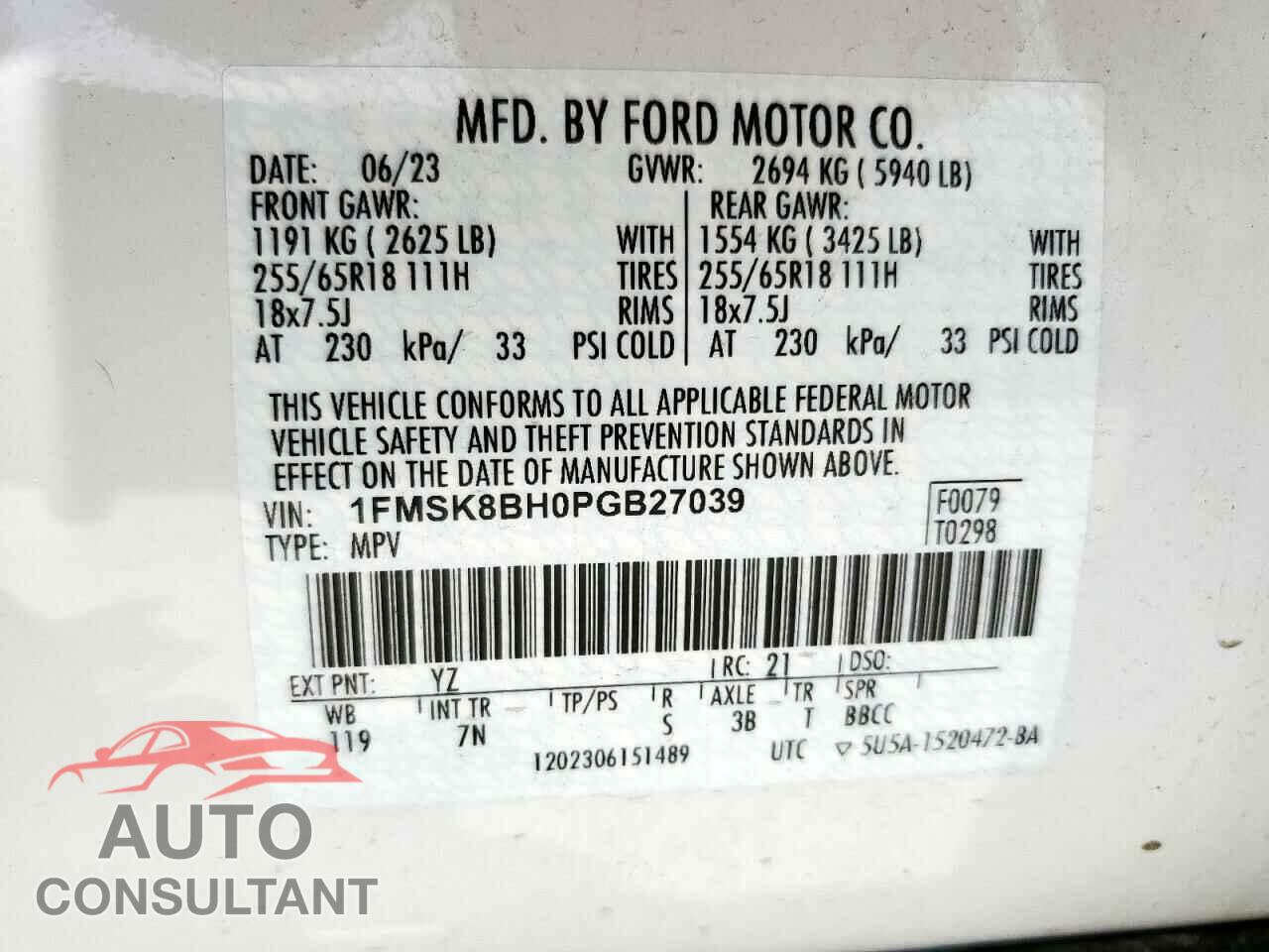 FORD EXPLORER 2023 - 1FMSK8BH0PGB27039