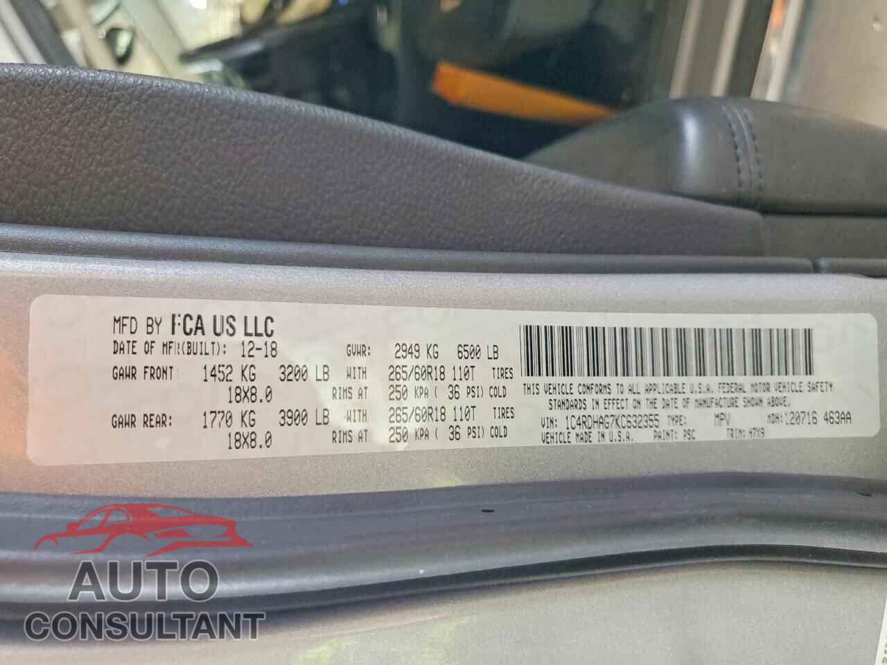 DODGE DURANGO 2019 - 1C4RDHAG7KC632355