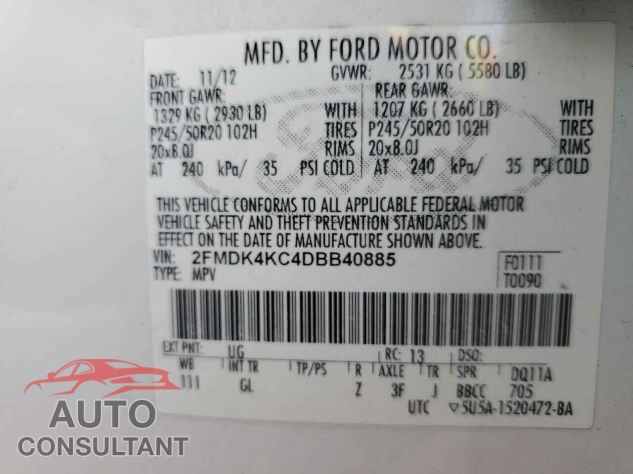 FORD EDGE 2013 - 2FMDK4KC4DBB40885