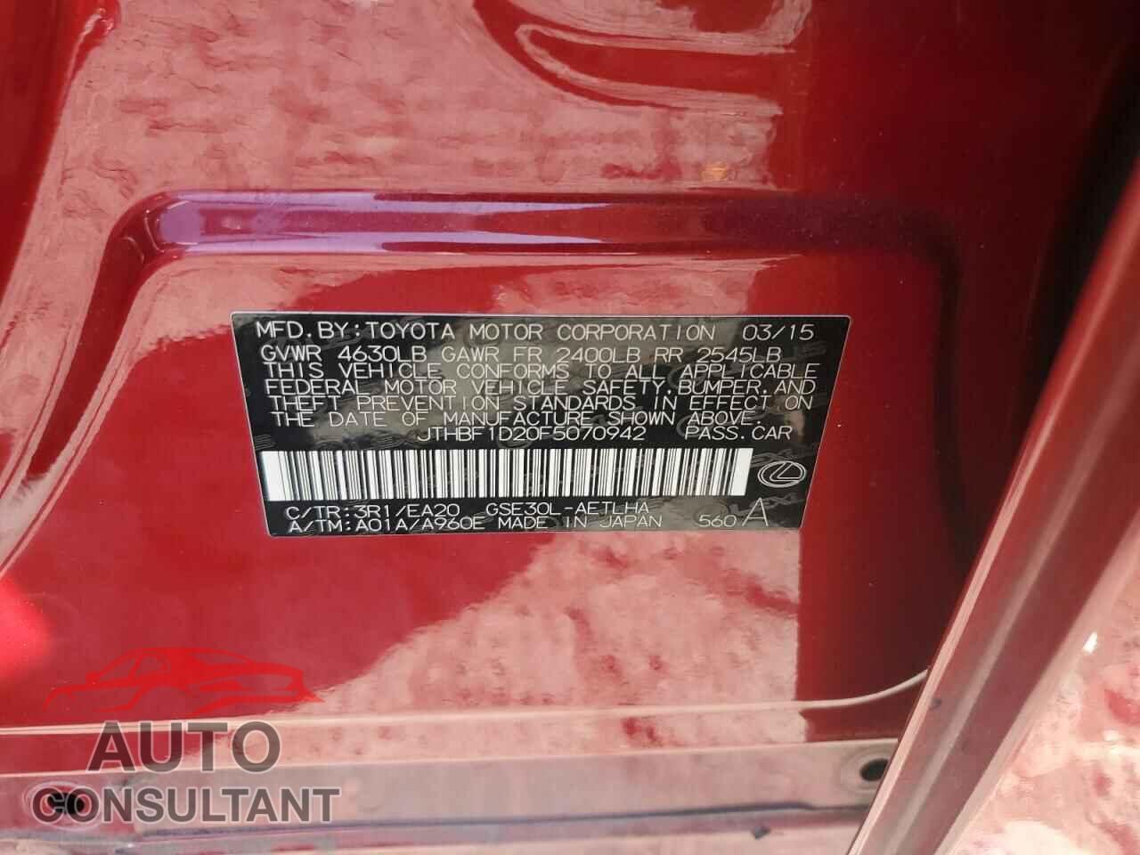 LEXUS IS 2015 - JTHBF1D20F5070942