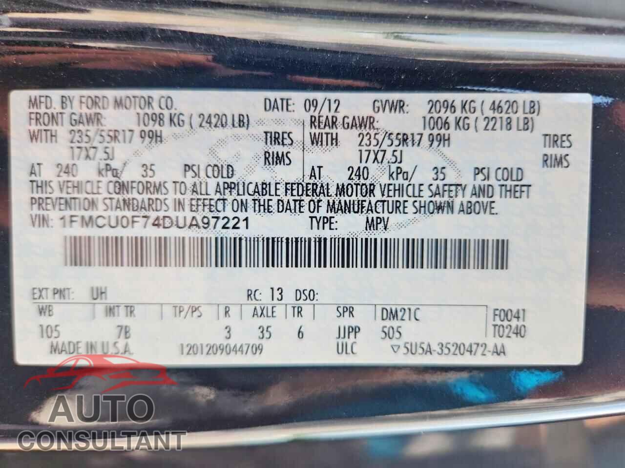 FORD ESCAPE 2013 - 1FMCU0F74DUA97221