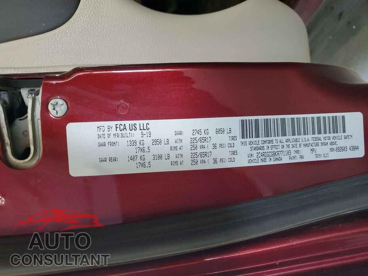 DODGE CARAVAN 2019 - 2C4RDGCG8KR771103