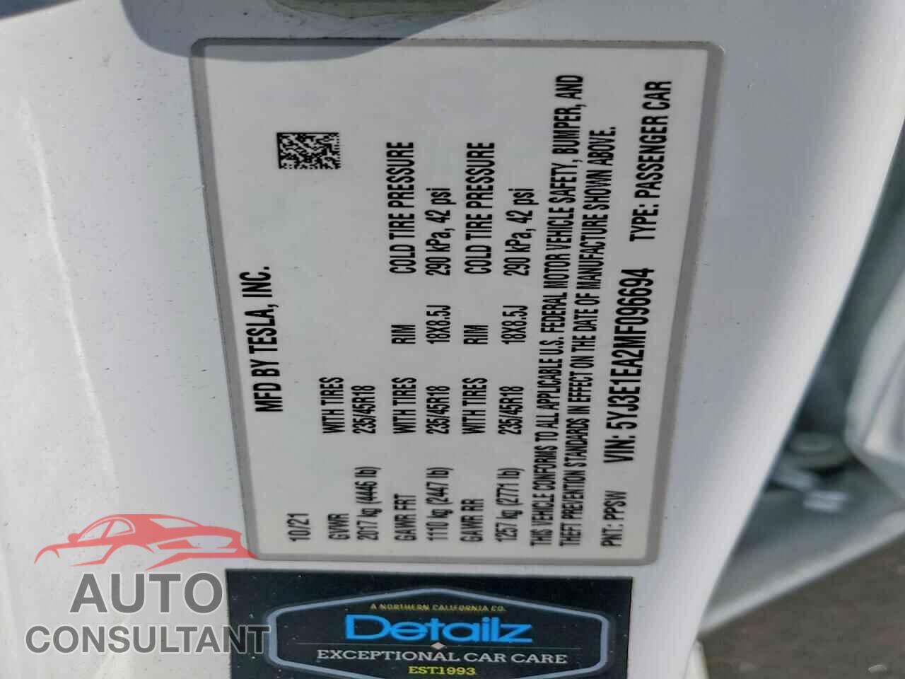 TESLA MODEL 3 2021 - 5YJ3E1EA2MF096694