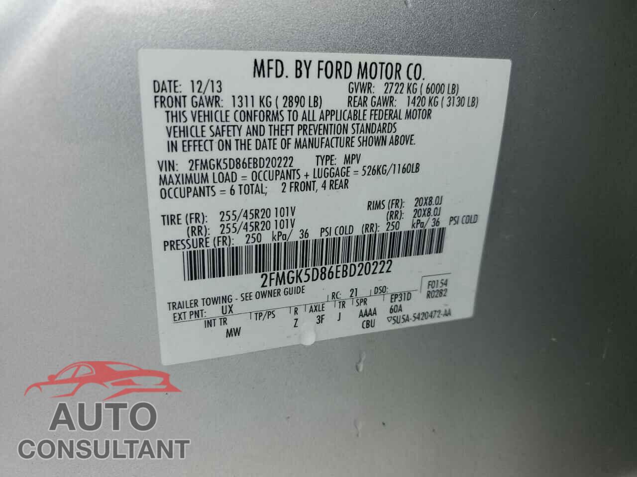 FORD FLEX 2014 - 2FMGK5D86EBD20222