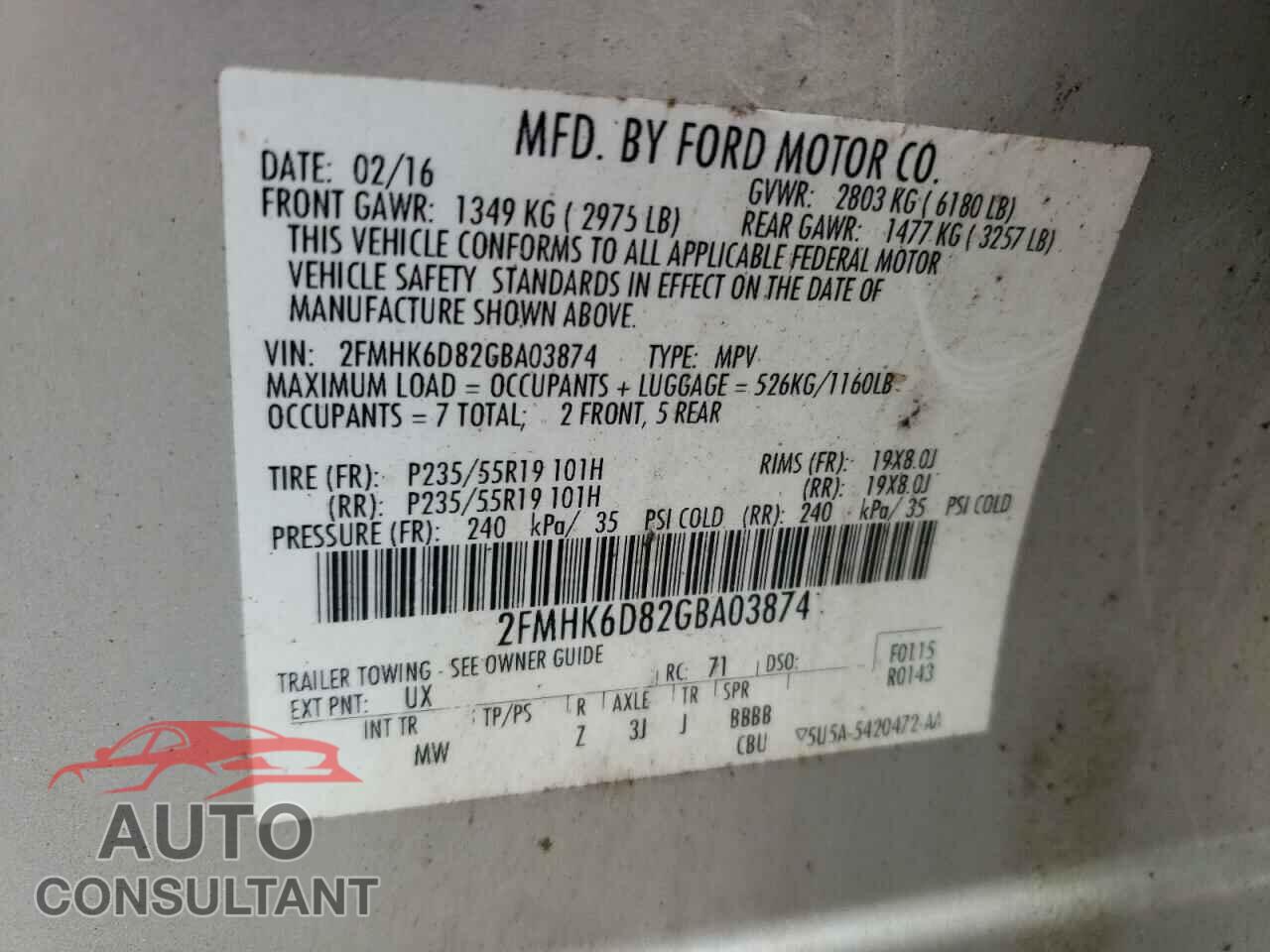 FORD FLEX 2016 - 2FMHK6D82GBA03874