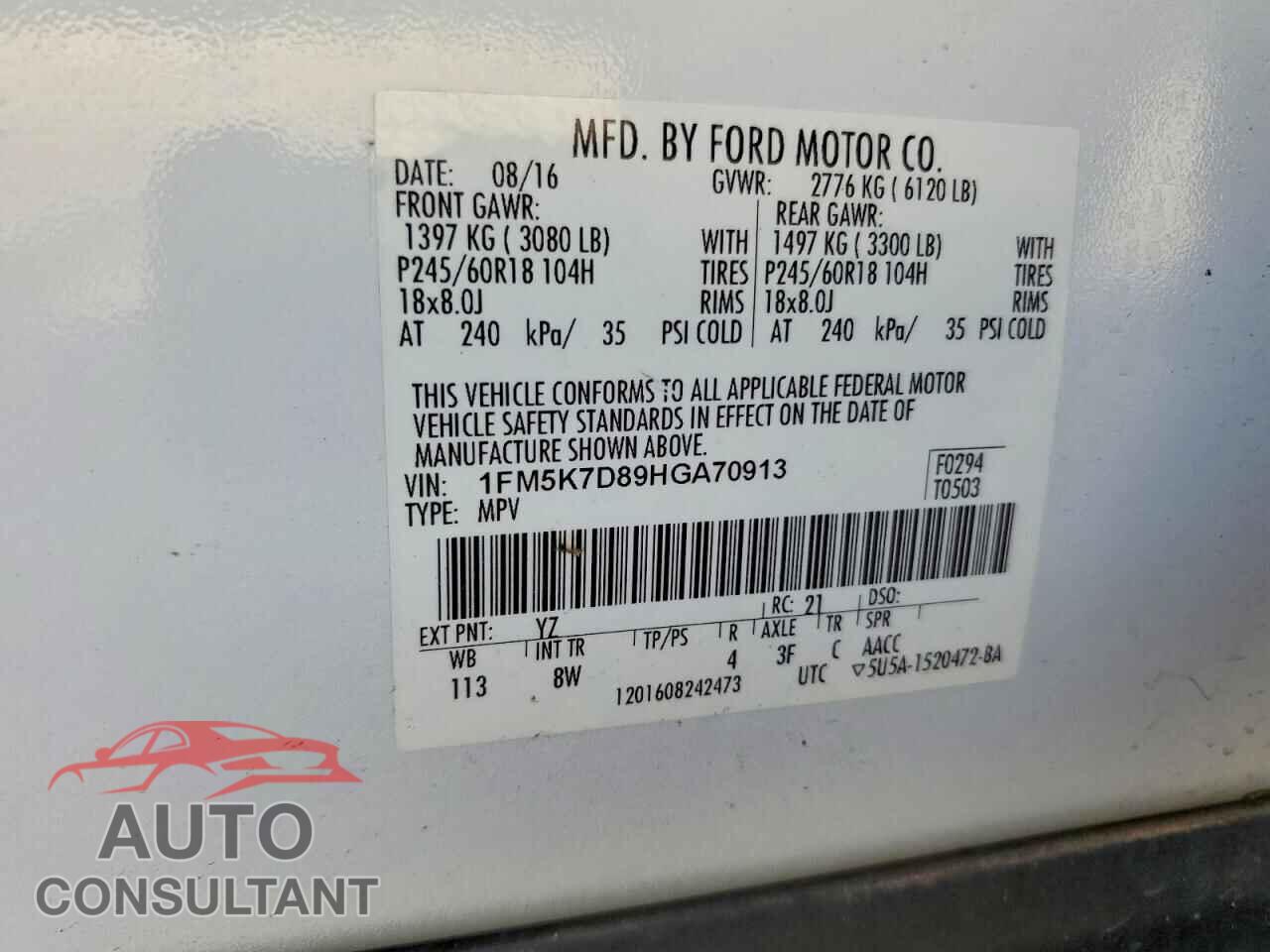 FORD EXPLORER 2017 - 1FM5K7D89HGA70913