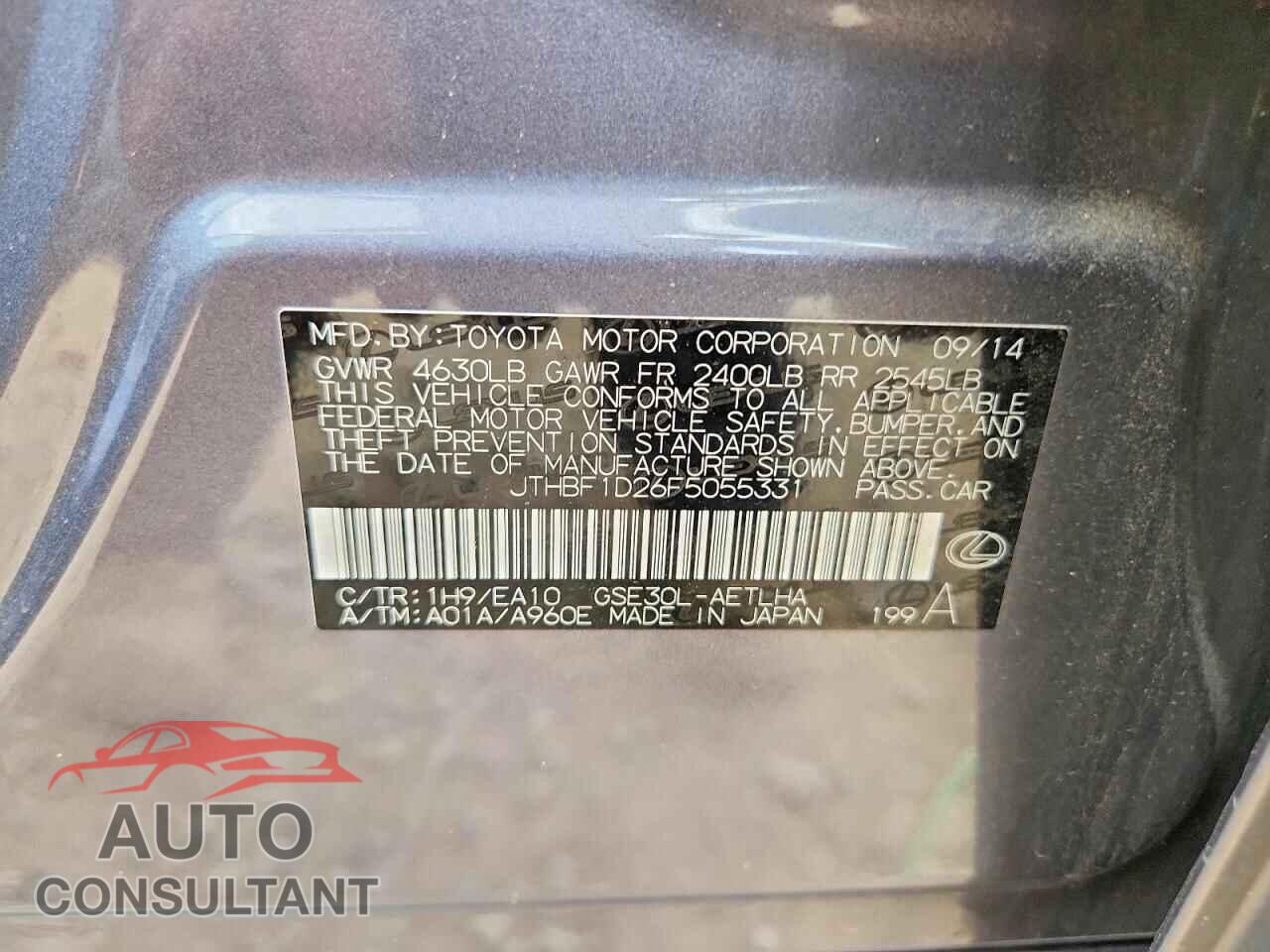 LEXUS IS 2015 - JTHBF1D26F5055331