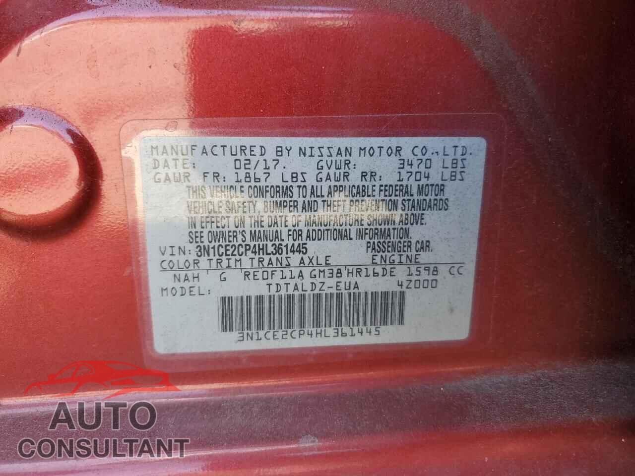 NISSAN VERSA 2017 - 3N1CE2CP4HL361445