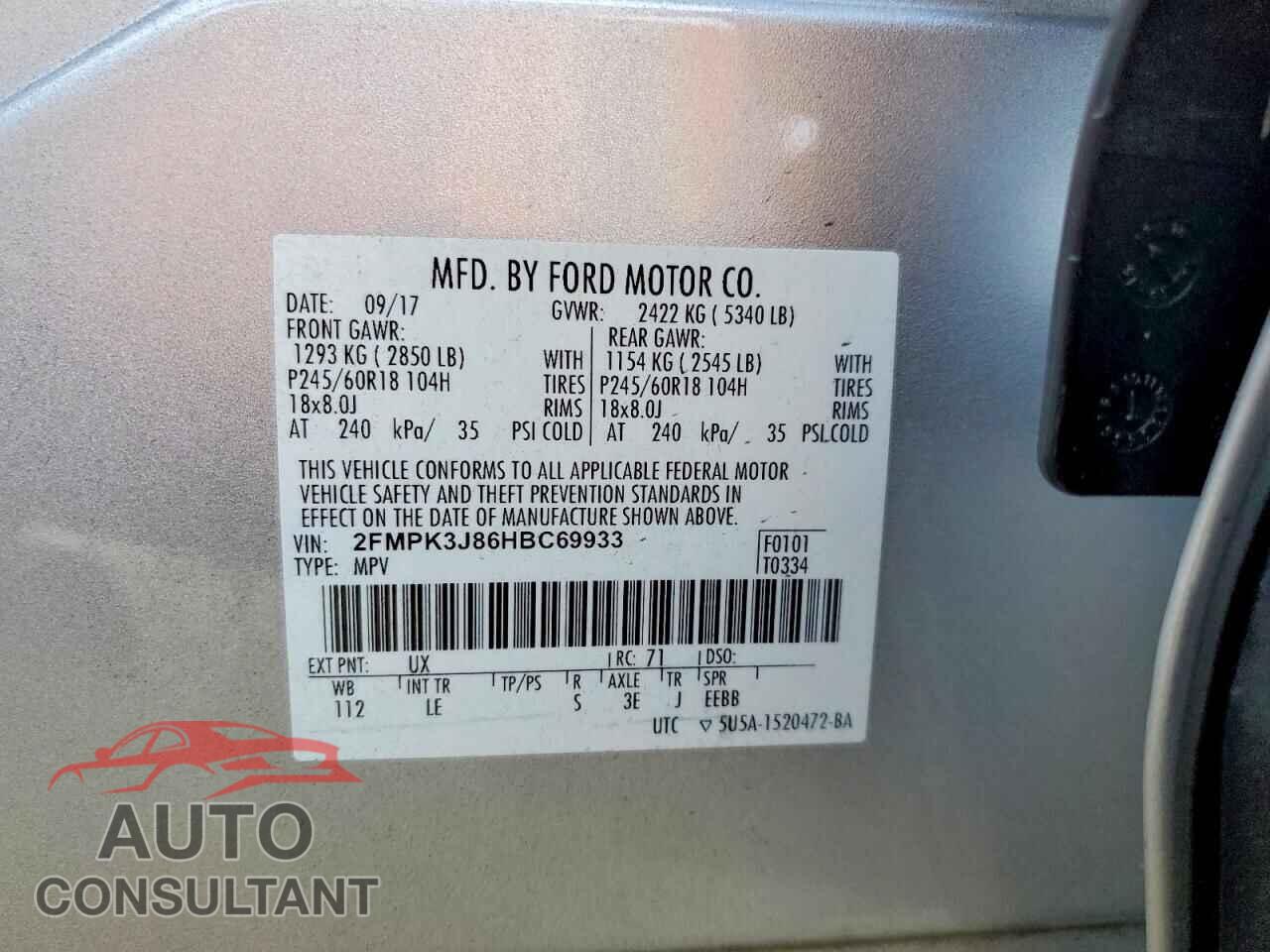 FORD EDGE 2017 - 2FMPK3J86HBC69933