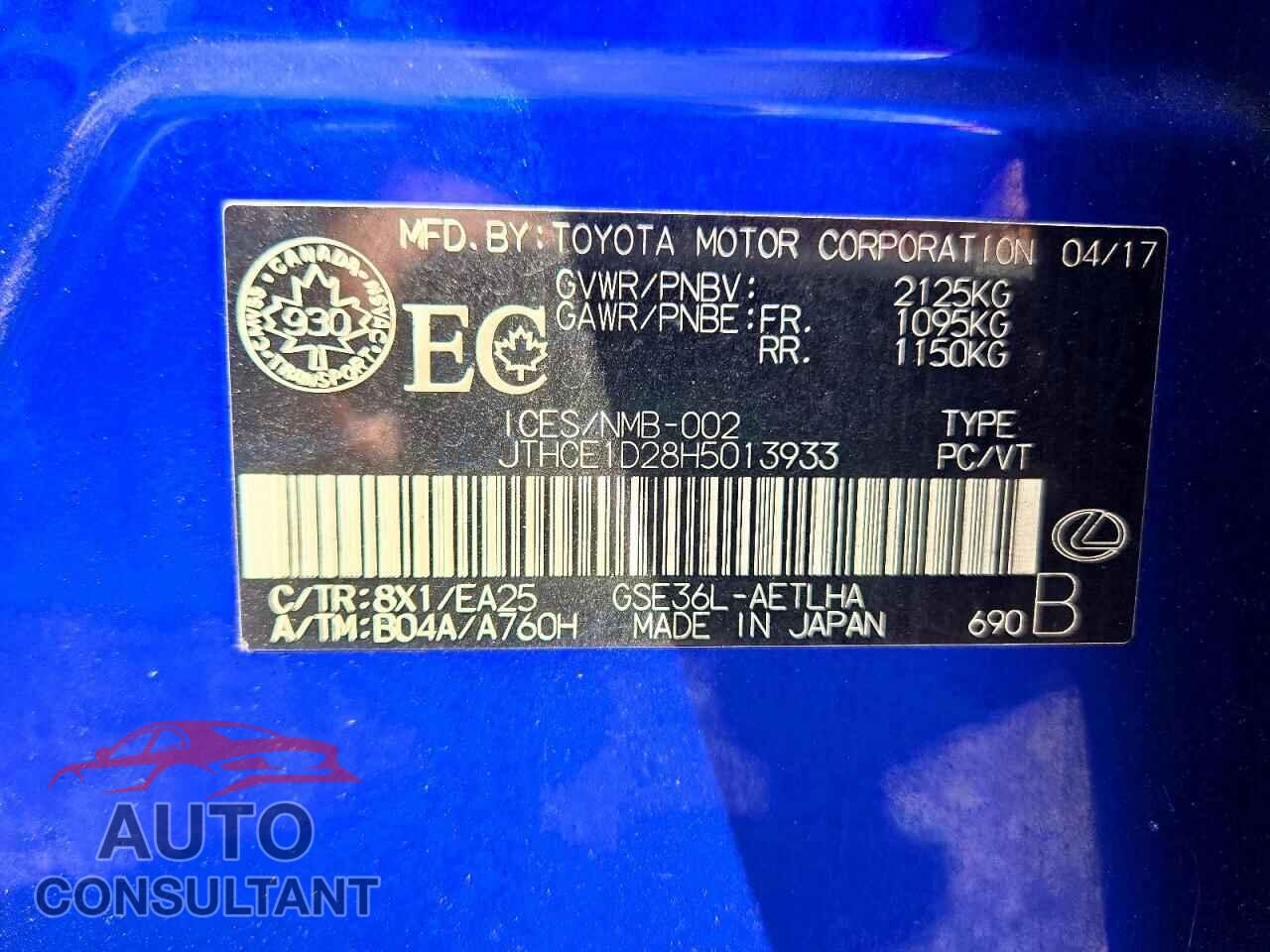 LEXUS IS 2017 - JTHCE1D28H5013933