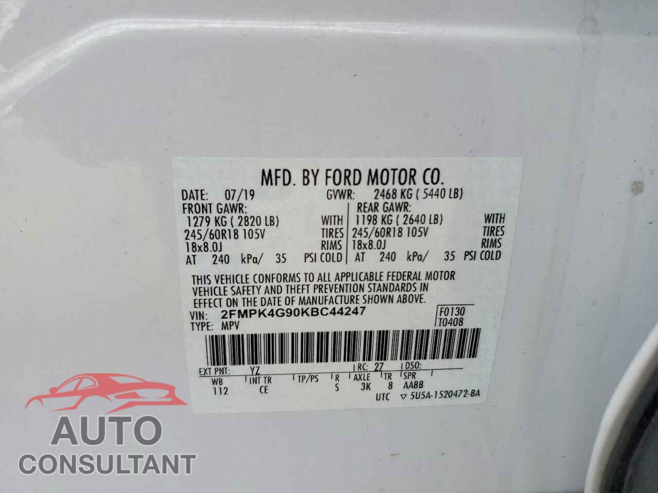 FORD EDGE 2019 - 2FMPK4G90KBC44247